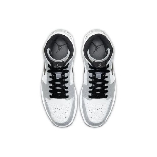 Кроссовки Nike Air Jordan 1 Mid Smoke Grey бело-серые с черными вставками 554724-092