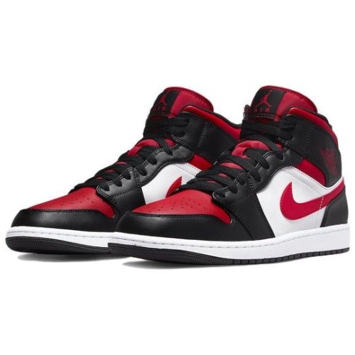 Nike Air Jordan 1 Mid Bred Toe черно-красные с белым 554724-079