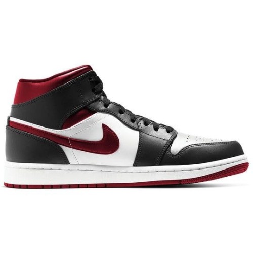 Кроссовки Nike Air Jordan 1 Mid черно-белые с бордовыми вставками Black Gym Red 554724-122