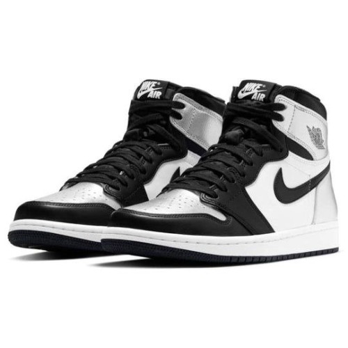 Кроссовки Nike Air Jordan 1 Retro высокие черно-белые с серебристыми вставками OG Silver Toe CD0461-001