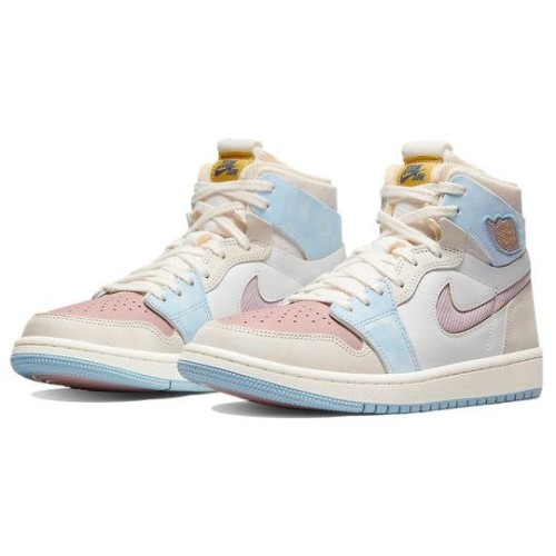 Кроссовки Nike Air Jordan 1 женские высокие светлые Pink Oxford Plum Fog DQ5092-651
