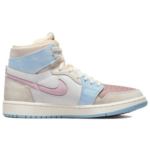 Кроссовки Nike Air Jordan 1 женские высокие светлые Pink Oxford Plum Fog DQ5092-651