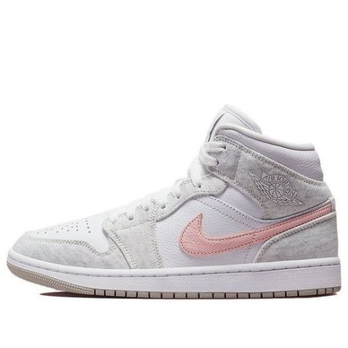 Кроссовки Nike Air Jordan 1 Womens Mid SE Light Iron Ore белые с серыми и розовыми вставками DN4045-001