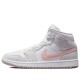 Кроссовки Nike Air Jordan 1 Womens Mid SE Light Iron Ore белые с серыми и розовыми вставками DN4045-001