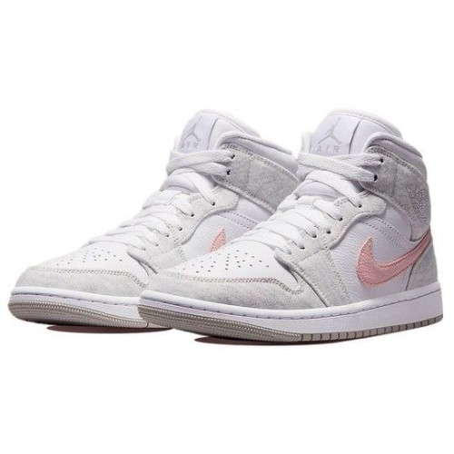Кроссовки Nike Air Jordan 1 Womens Mid SE Light Iron Ore белые с серыми и розовыми вставками DN4045-001