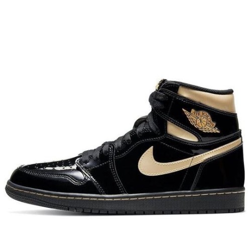 Кроссовки Nike Air Jordan 1 Retro High OG Black Metallic Gold черные лаковые высокие 555088-032