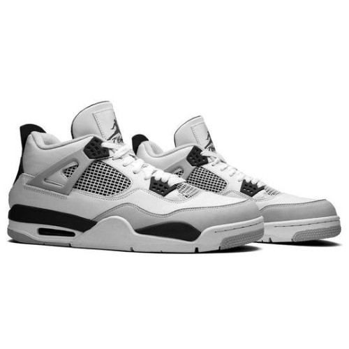 Кроссовки Nike Air Jordan 4 Retro бело-серые с черными вставками Military Black DH6927-111