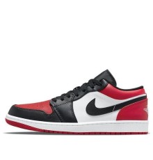 Кроссовки Nike Air Jordan 1 Low Bred Toe низкие черно-белые с красными вставками 553558-612