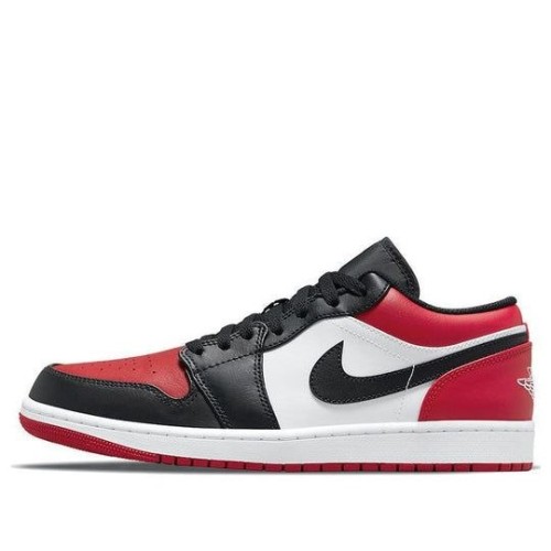 Кроссовки Nike Air Jordan 1 Low Bred Toe низкие черно-белые с красными вставками 553558-612