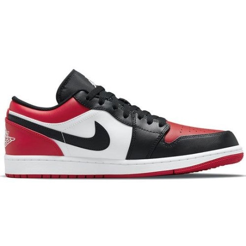 Кроссовки Nike Air Jordan 1 Low Bred Toe низкие черно-белые с красными вставками 553558-612
