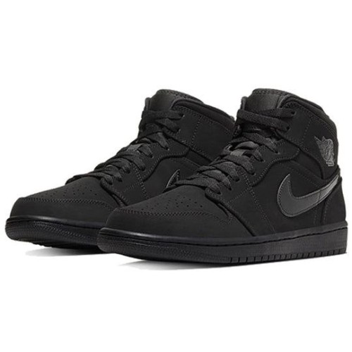 Кроссовки Nike Air Jordan 1 Mid Triple Black Suede черные высокие 554724-056