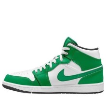 Кроссовки Nike Air Jordan 1 Mid Lucky Green бело-зеленые высокие DQ8426-301