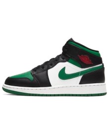 Nike Air Jordan 1 Mid Black Pine Green бело-черно-зеленые высокие 554725-067