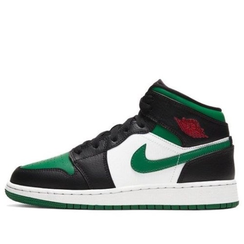 Nike Air Jordan 1 Mid Black Pine Green бело-черно-зеленые высокие 554725-067