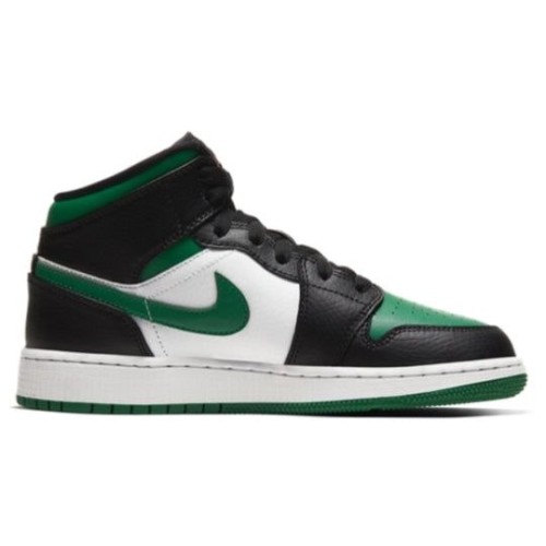 Nike Air Jordan 1 Mid Black Pine Green бело-черно-зеленые высокие 554725-067