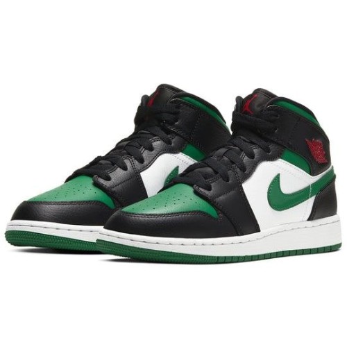 Nike Air Jordan 1 Mid Black Pine Green бело-черно-зеленые высокие 554725-067