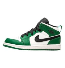 Кроссовки Nike Air Jordan 1 Mid SE Pine Green бело-зеленые высокие BQ6932-301