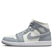 Кроссовки Nike Air Jordan 1 Mid Stealth женские бело-серые высокие BQ6472-115