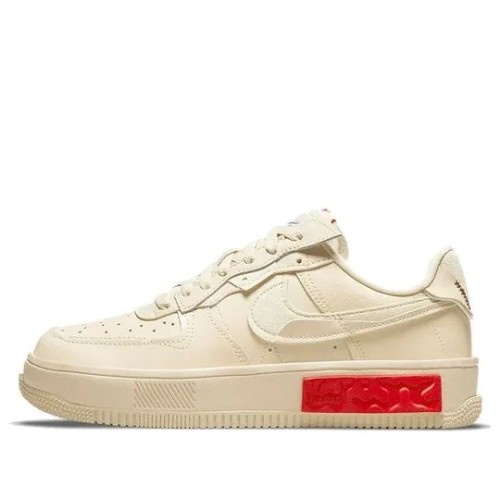 Кроссовки Nike Air Force 1 женские Fontanka Pearl White University Red бежевые низкие с красным