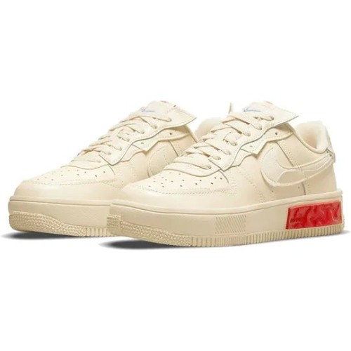 Кроссовки Nike Air Force 1 женские Fontanka Pearl White University Red бежевые низкие с красным