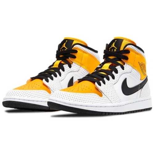 Кроссовки Nike (WMNS) Air Jordan 1 Mid Perforated - White University Gold