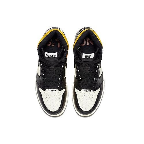 Кроссовки Nike Air Jordan 1 Retro High OG NRG Not For Resale черно-белые высокие с желтыми вставками 861428-107