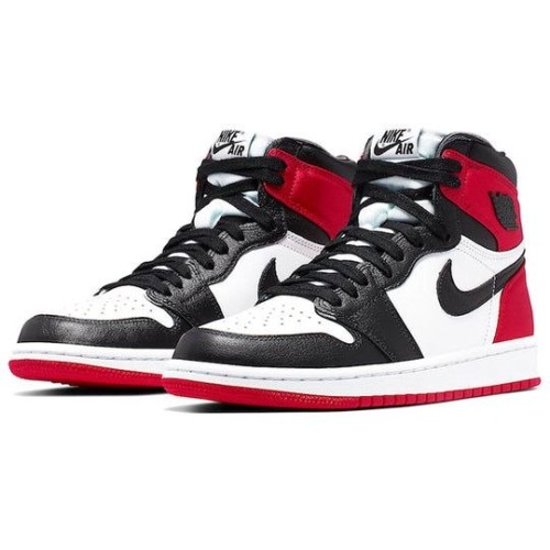 Кроссовки Nike Air Jordan 1 Retro Satin Black Toe высокие черно-белые с красным CD0461-016
