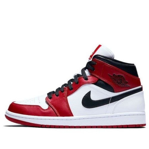 Nike Air Jordan 1 Mid Chicago бело-красные с черным логотипом 554724-173