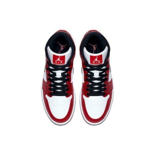 Nike Air Jordan 1 Mid Chicago бело-красные с черным логотипом 554724-173