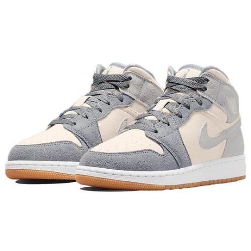 Кроссовки Nike Air Jordan 1 Mid SE Coconut Milk Particle Grey серые с бежевыми вставками DN4281-100